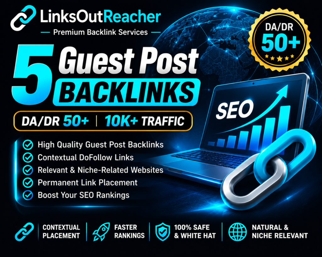 5 Guest Post Backlinks DA/DR50+ and 10k+ Traffic