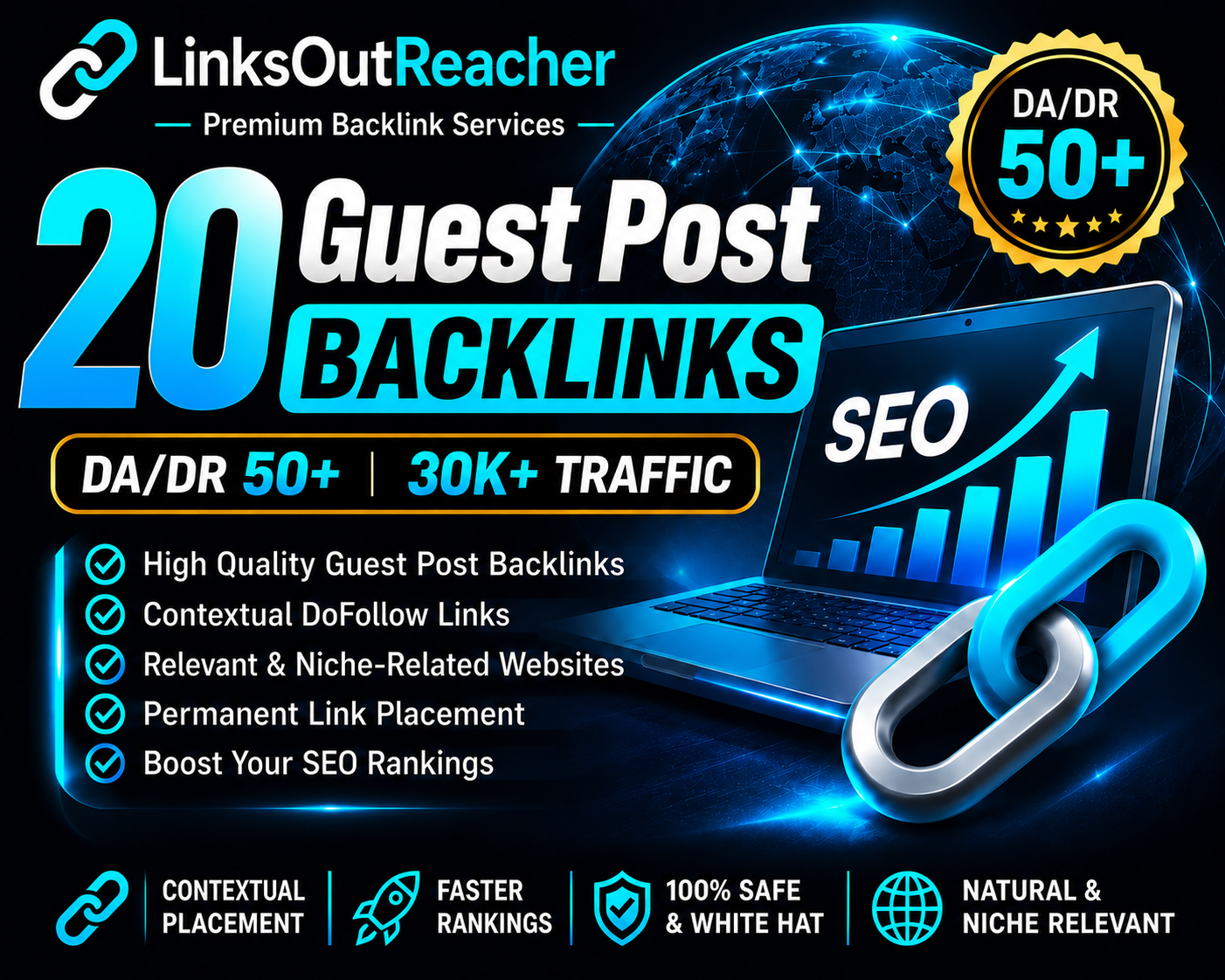 20 Guest Post Backlinks DA/DR50+ and 30k+ Traffic