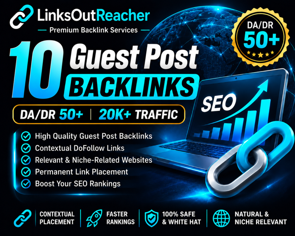 10 Guest Post Backlinks DA/DR50+ and 20k+ Traffic