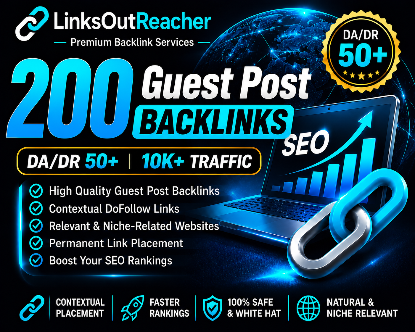 200 Guest Post Backlinks DA/DR50+ and 10k+ Traffic