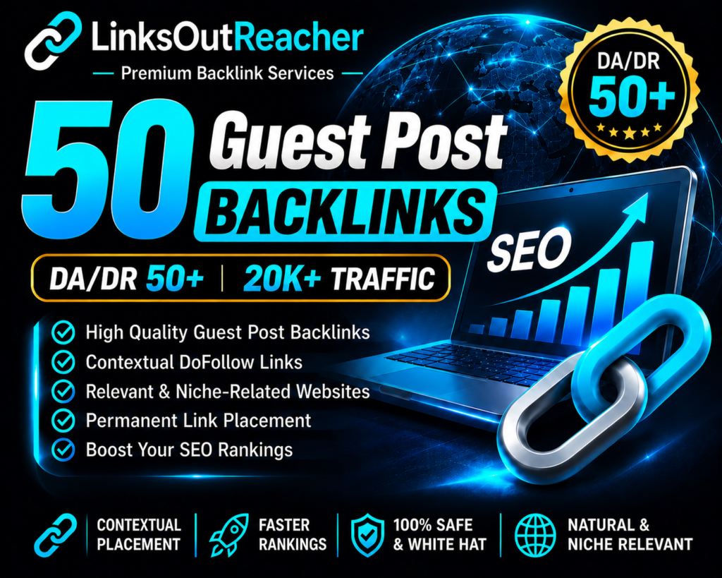 50 Guest Post Backlinks DA/DR50+ and 20k+ Traffic